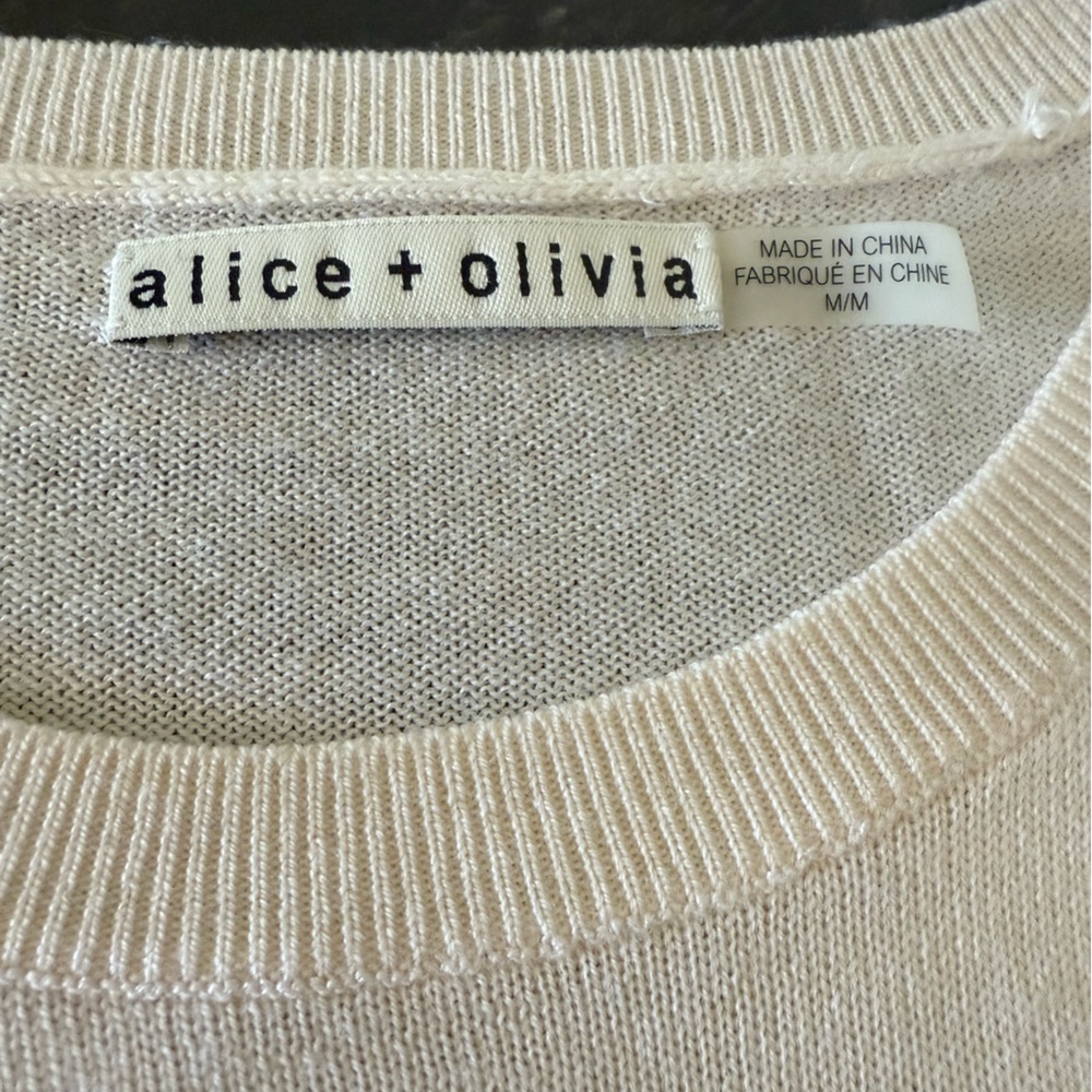 Alice + Olivia Cream Stace Face Sequin embellished stretch wool sweater - Picture 11 of 12
